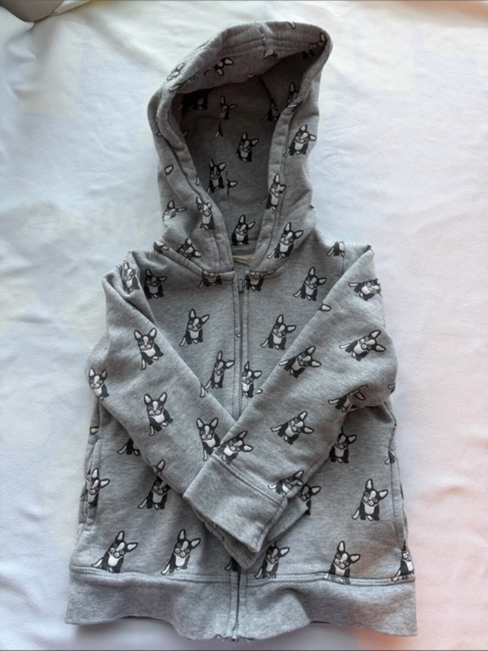 Monica + Andy French Bulldog Zip Hoodie Grey Heather Organic Cotton Size 2T